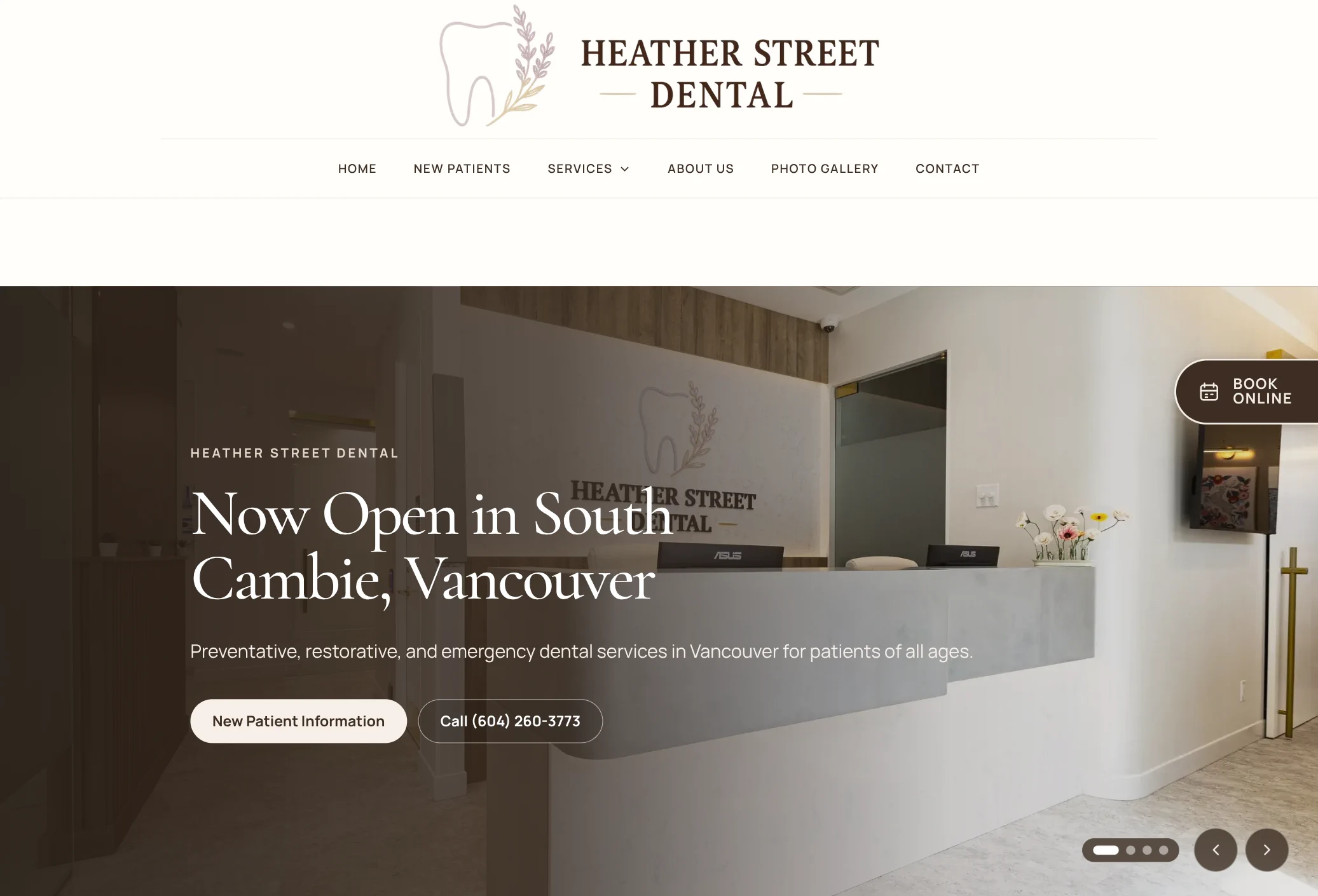 Heather Street Dental homepage shown on desktop