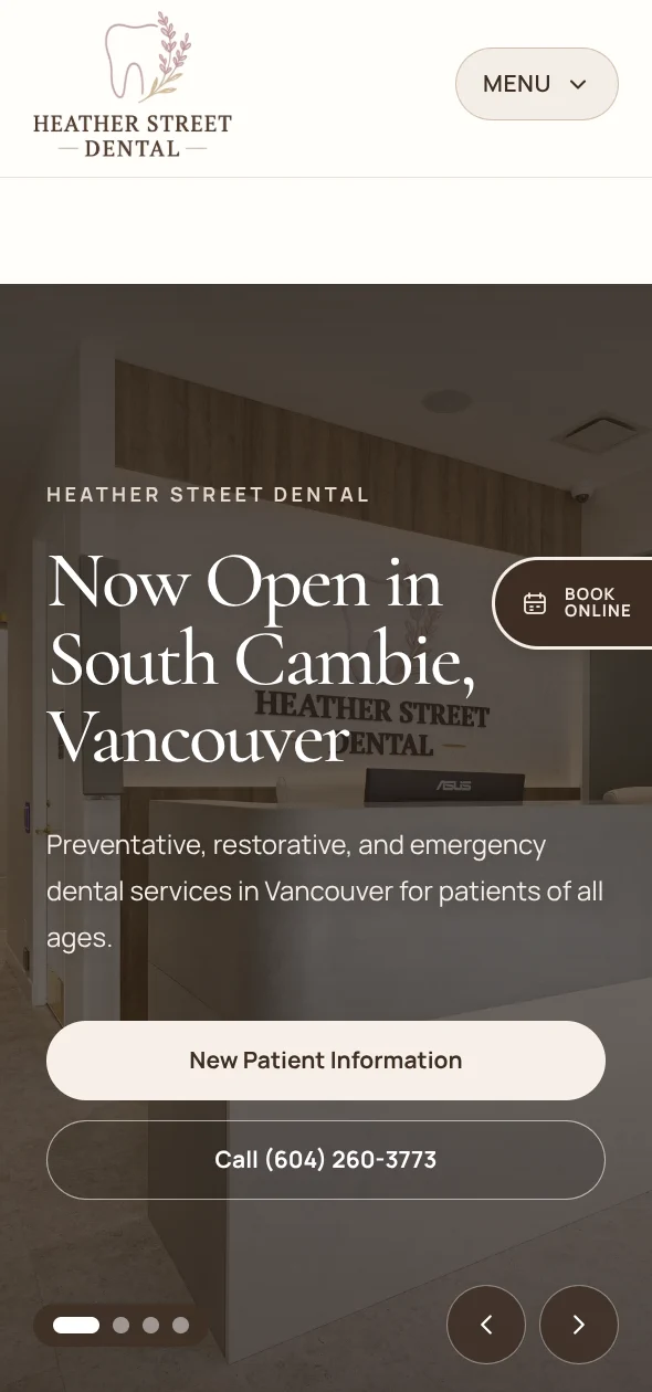 Heather Street Dental homepage shown on a mobile phone